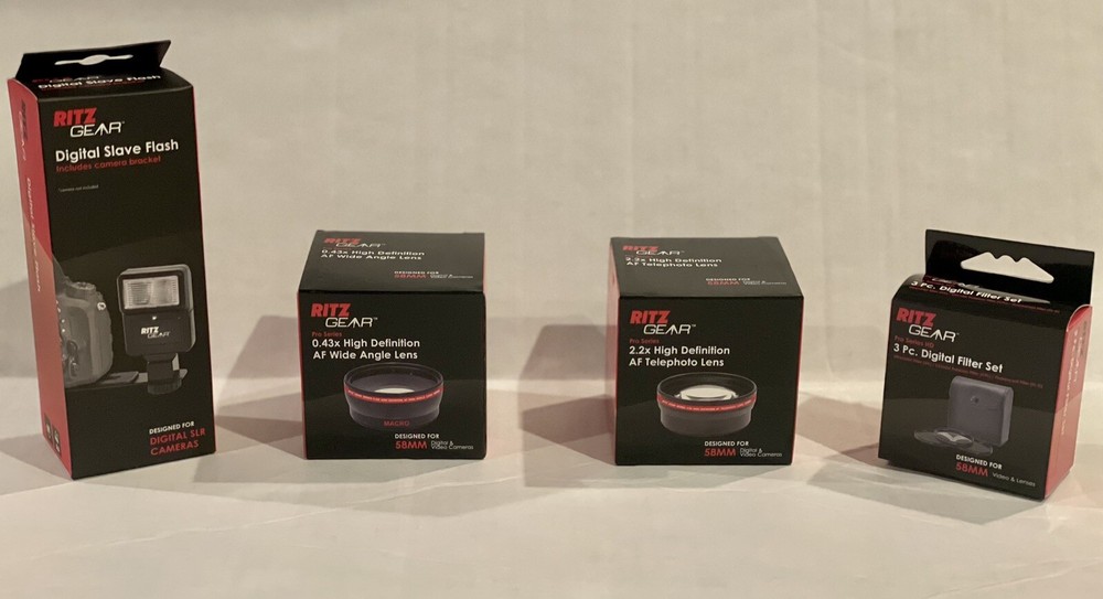 Ritz Gear Camera 58MM Lens Filter Set  Flash .43 Wide Angle 2.2 High Def