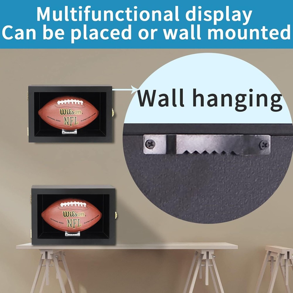 Football Display Case Wall Mount Lockable Clear View Single Ball Black, Black