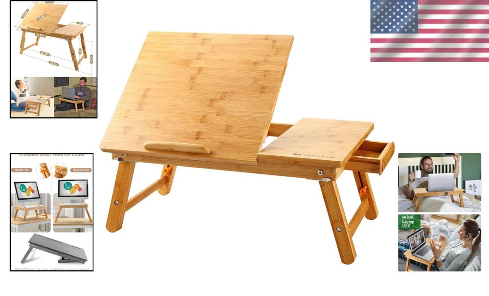 Foldable Bamboo Bed Tray with Drawer