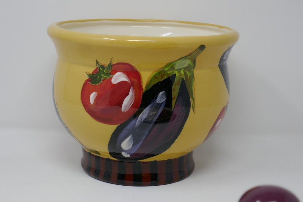 Droll Designs Tomato & Egg Plant Small Covered Pot RARE