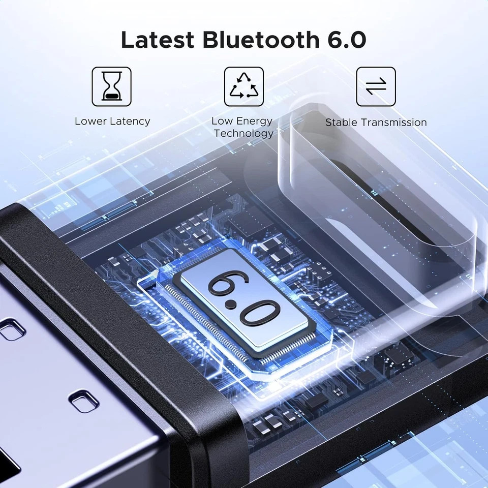 UGREEN USB Bluetooth Adapter for PC, Bluetooth 6.0 Dongle Receiver EDR & BLE, Pl