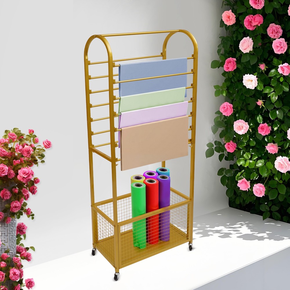 Multifunctional Flower Wrapping Paper Storage Stand Display Rack with Wheels