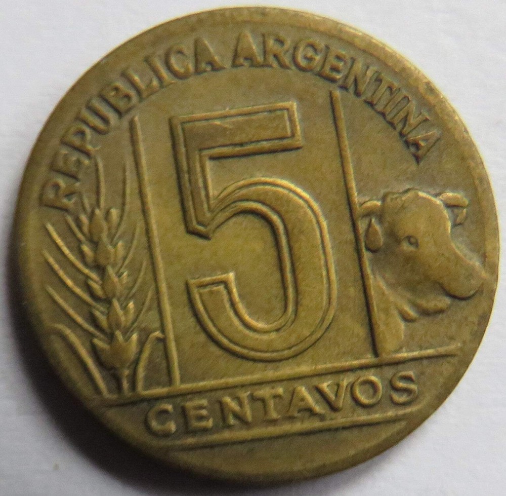 1948 Argentina 5 Centavos Coin