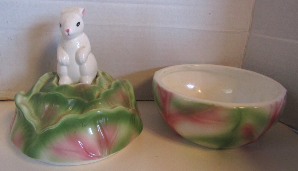 Applause Easter Bunny Cabbage Candy Trinket Dish Rabbit Ceramic Spring