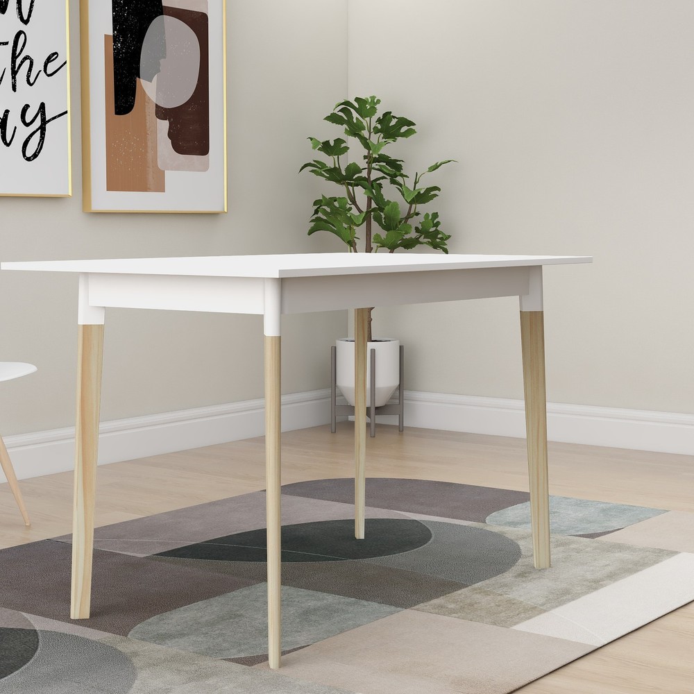Modern Dining Table 47 Inch Kitchen Table Rectangular Top with Solid Wood Leg