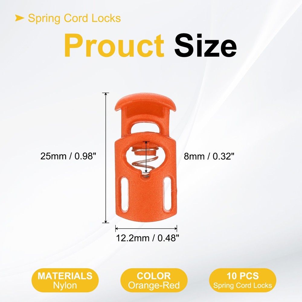 10pcs Spring Cord Locks Plastic Toggle Stopper Cord Stops Fastener, Orange-Red