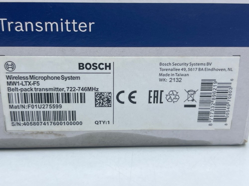 BOSCH MW1-LTX-F5 UHF WIRELESS BELT-PACK TRANSMITTER