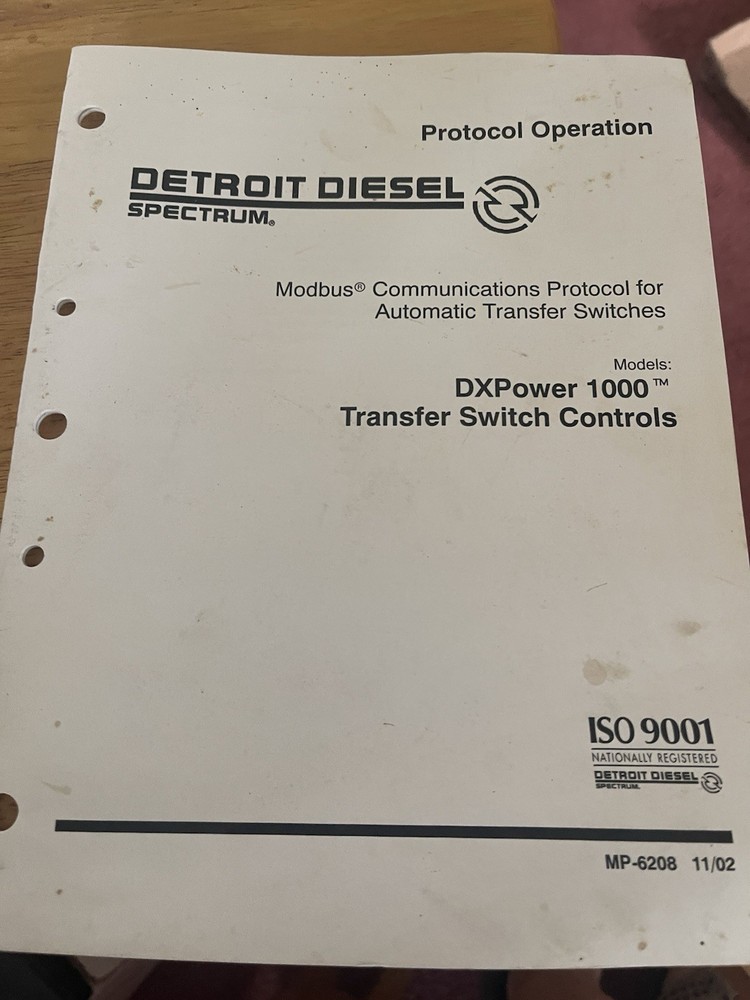 Protocol Operation Detroit Diesel Models DXPower 1000 Transfer Switch Controls