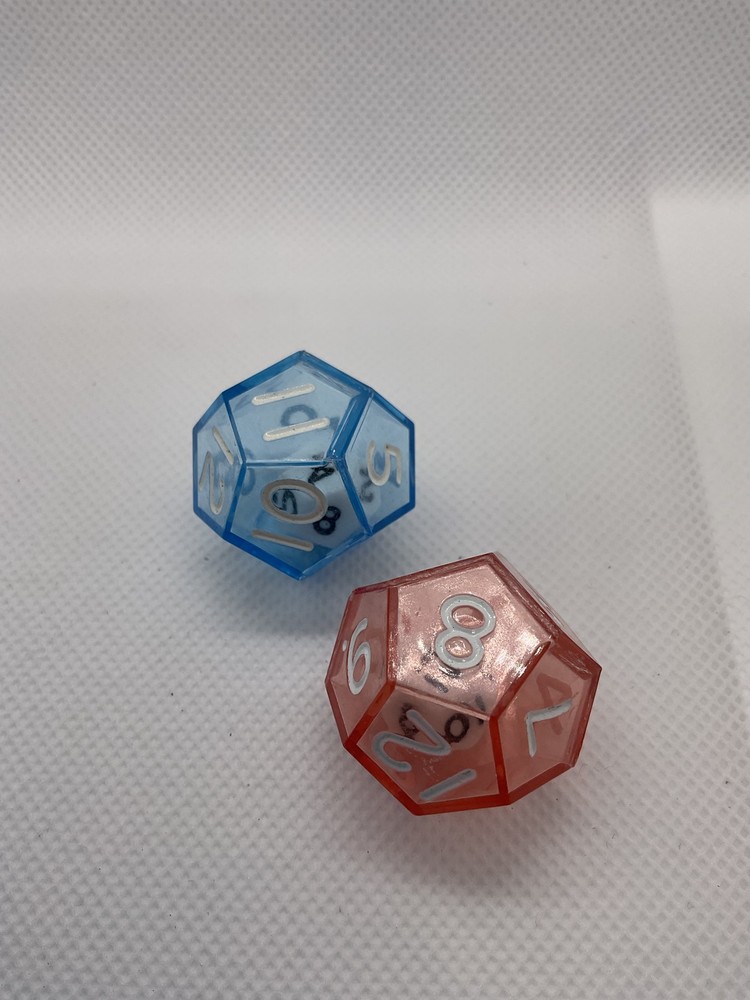 2pc Polyhedral D12 Dice Set Clear Blue & Red White Numbered RPG Tabletop