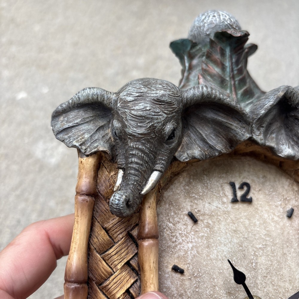 Elephant Safari Frame Bamboo Rustic Jungle Ceramic Clock Decor Boho Stone Decor
