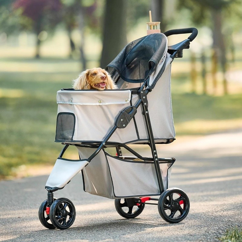 Pet Stroller Lightweight Folding Breathable Mesh Canopy Comfortable Safe Travel