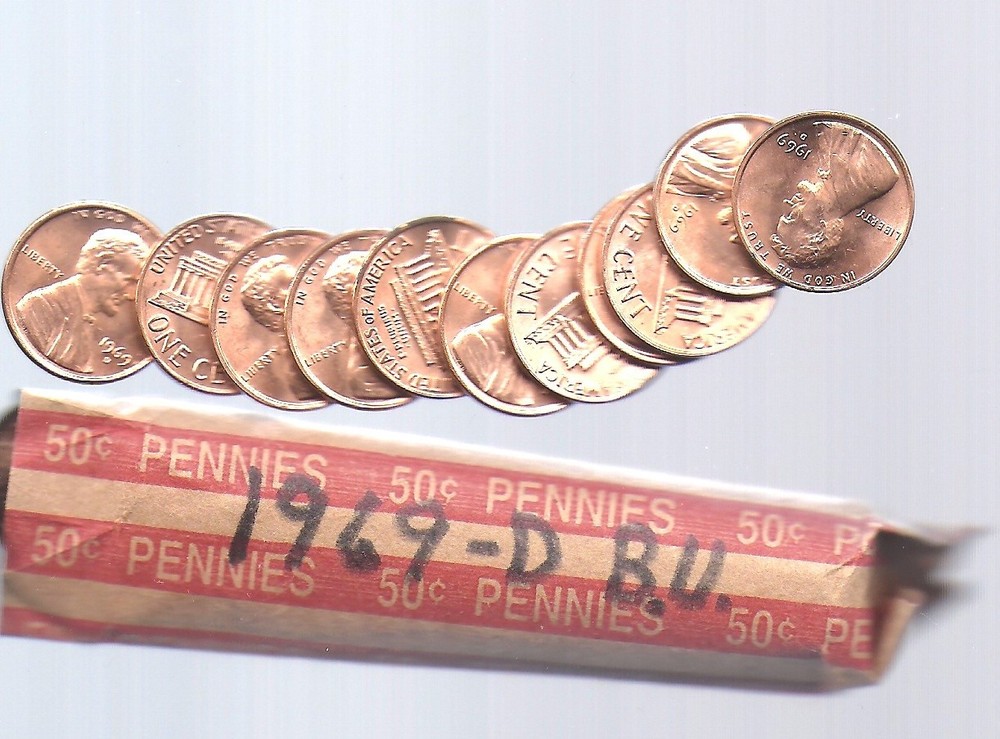 1969-D LINCOLN CENT BU RED ROLL