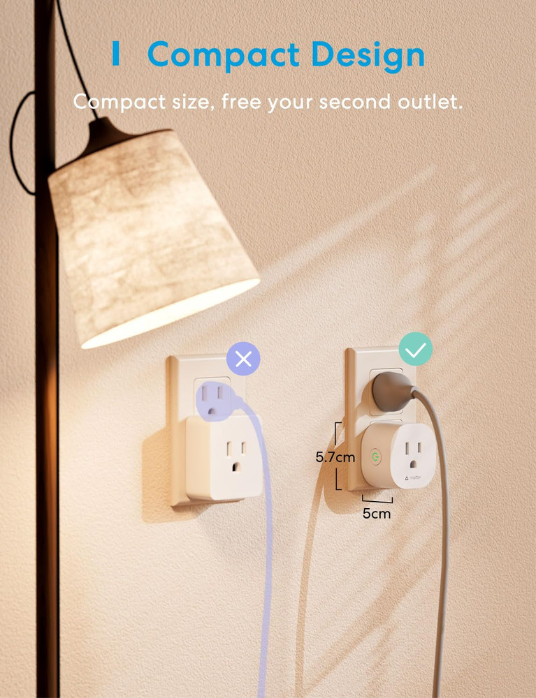 Matter Smart Plug Mini, Easy Setup, 100% Privacy, Compact Size, Support Apple Ho