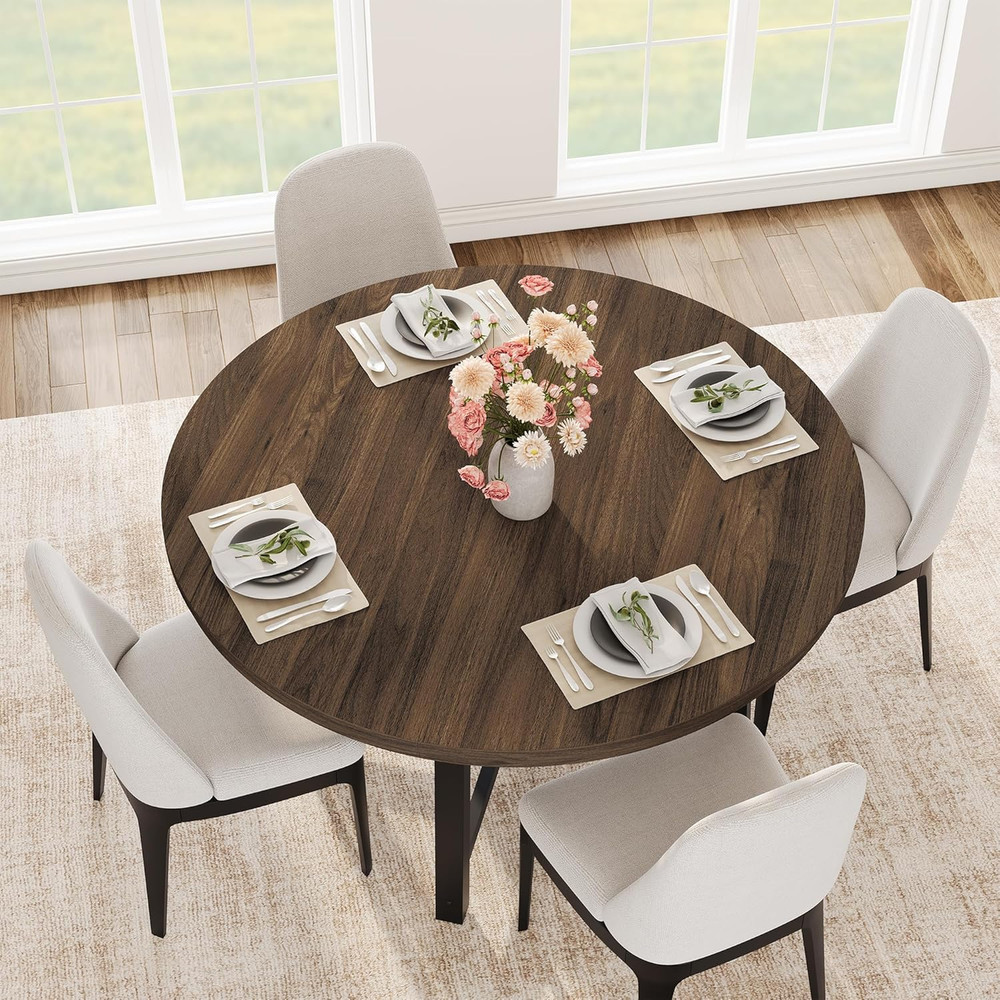 47" round Dining Table for 4, Kitchen Dining Room Table with Sturdy Metal Frame,