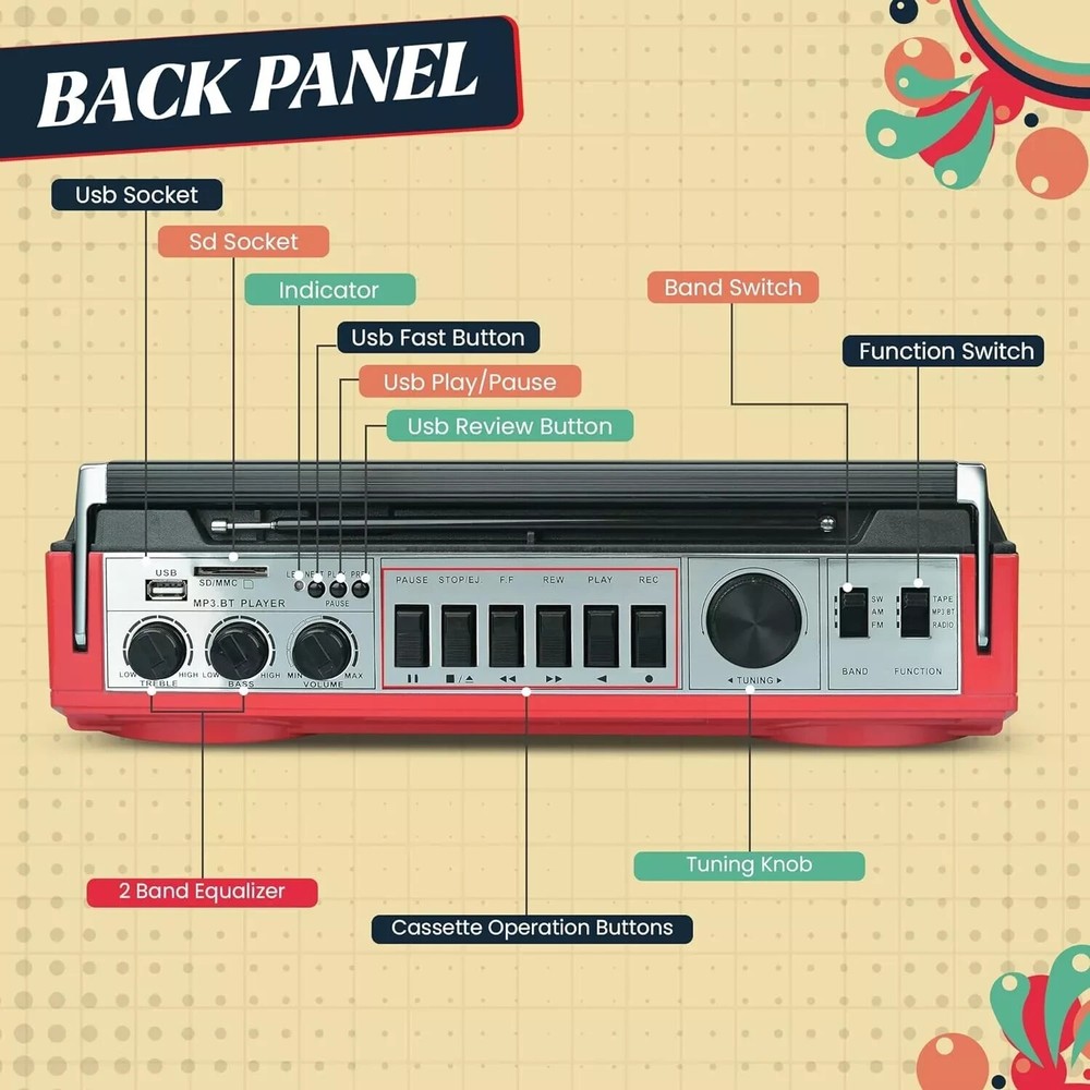 Audiobox Retrobox Cassette Player and Bluetooth Speaker (Red)