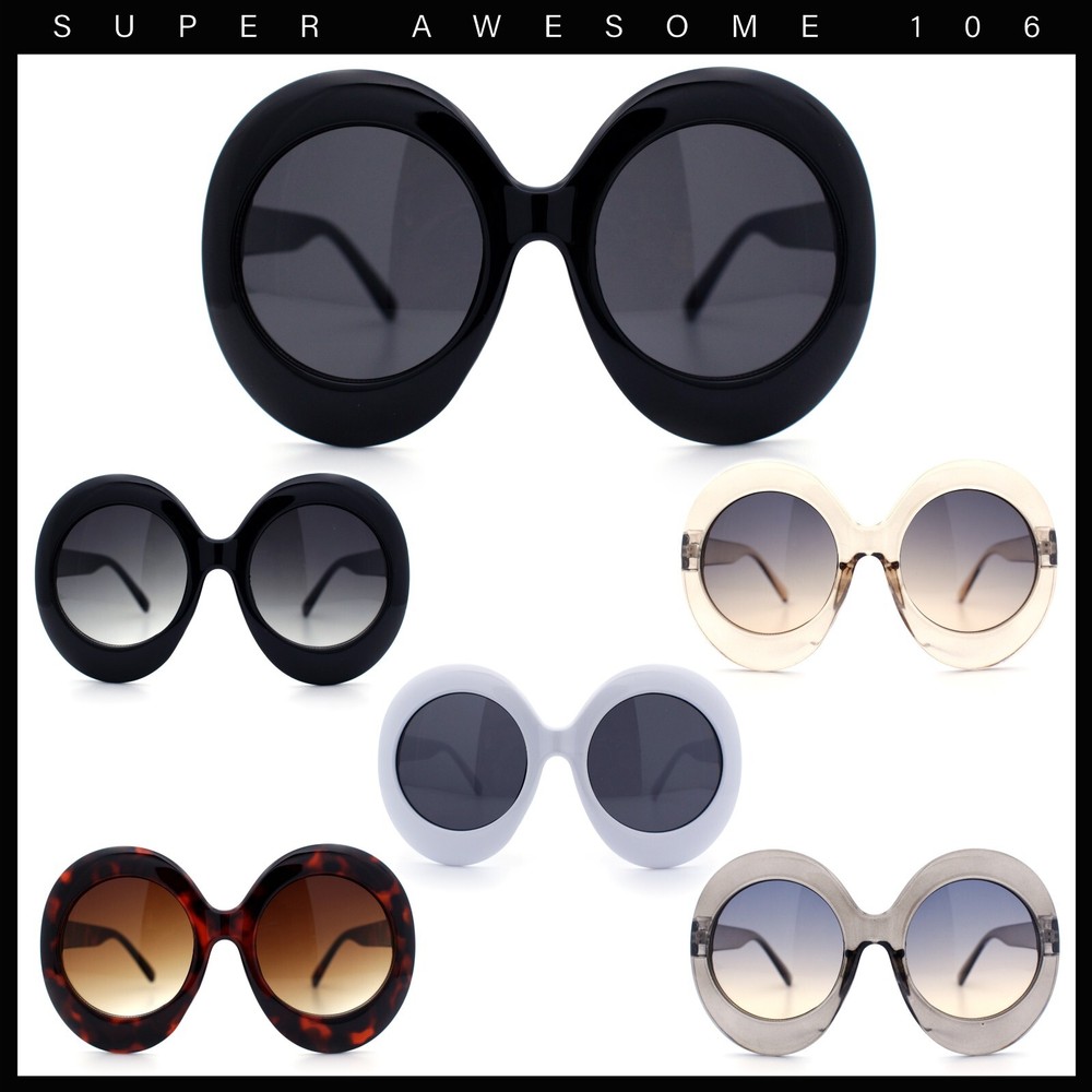 Womens Oversized Large Exaggerated Retro Round Oval Thick Plastic Sunglasses