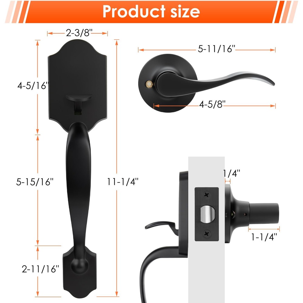 Haidms Front Door Handle Black, Entry&Exterior Wave Handle, Matte Black