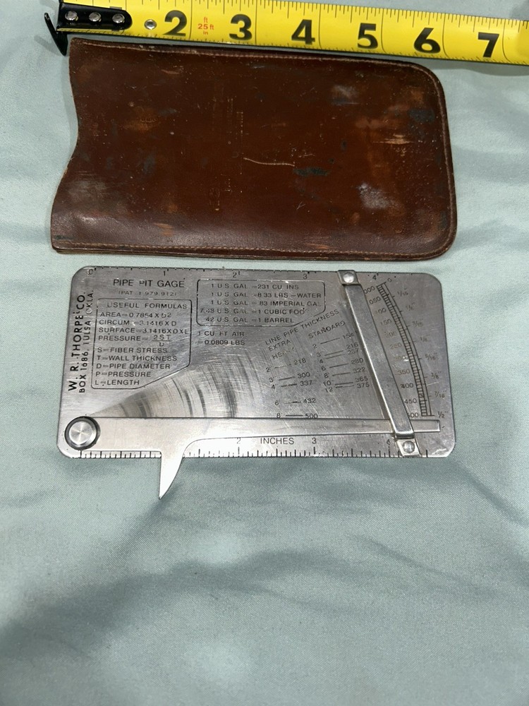 Vintage W.R. Thorpe & Co. Pipe Pit Gage with Leather Case