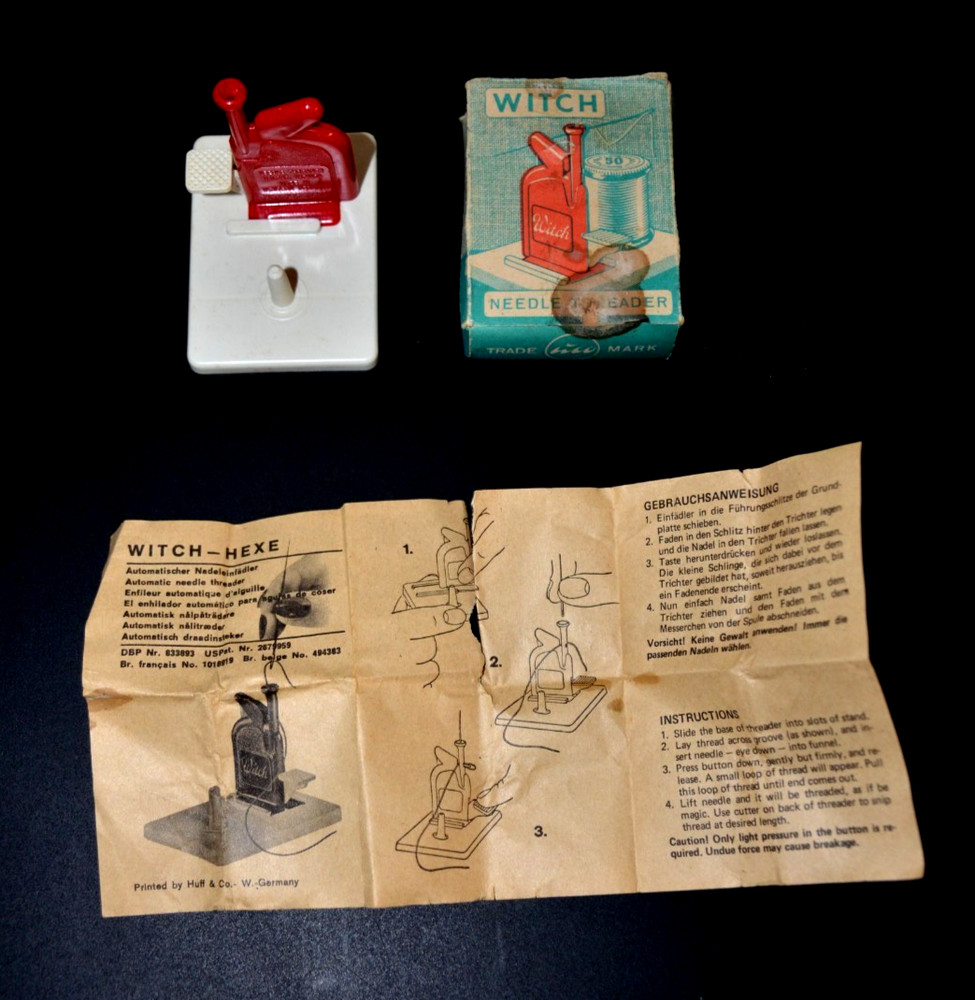 Vintage Witch Automatic Sewing Needle Threader Instructions and original box