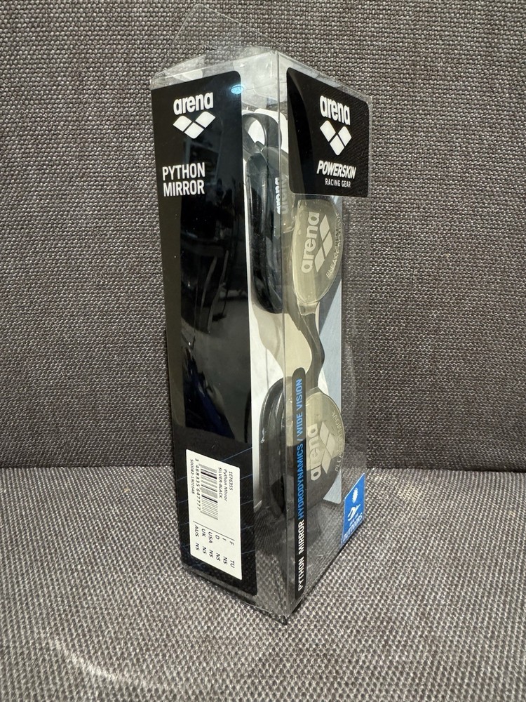 Arena Powerskin Python Mirror Racing Swim Goggles Silver Black Unisex NWT