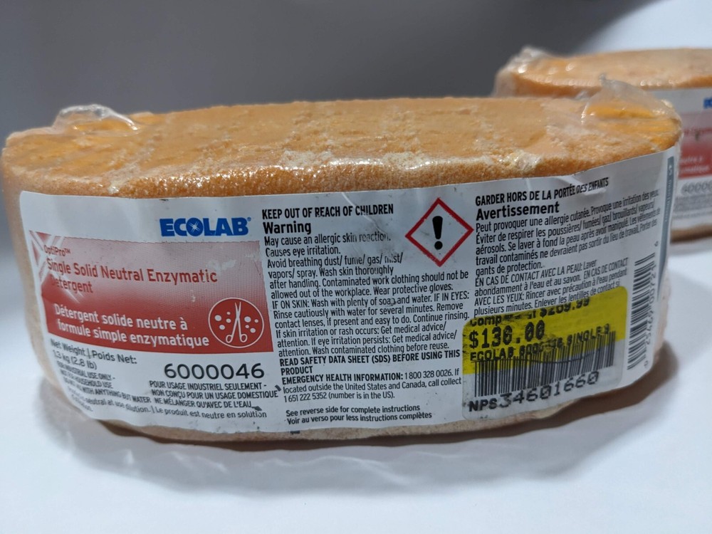 🔥2 NEW🔥 ECOLAB Single Solid Neutral Enzymatic Detergent blocks 2.8 lb each