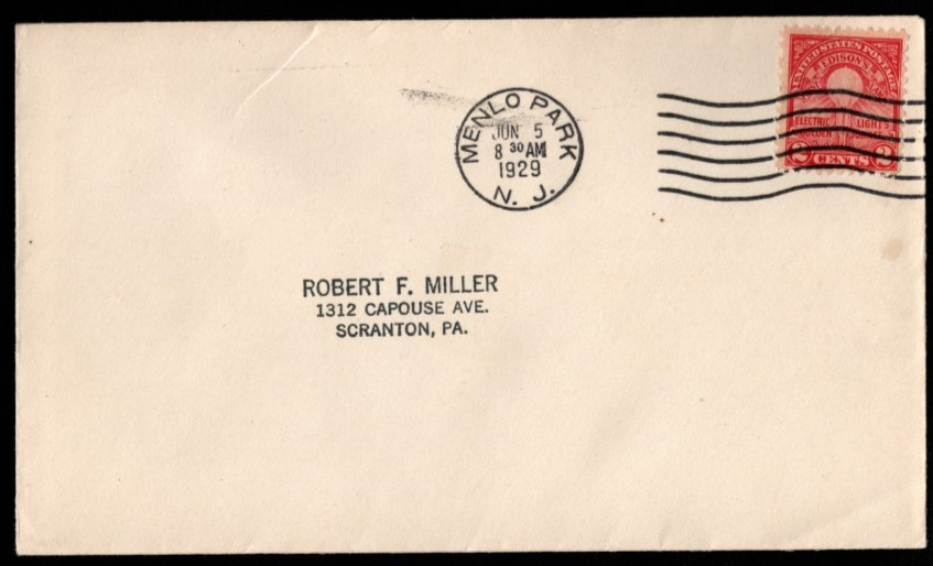 Edison's First Lamp FDC, SC# 654, flap closed