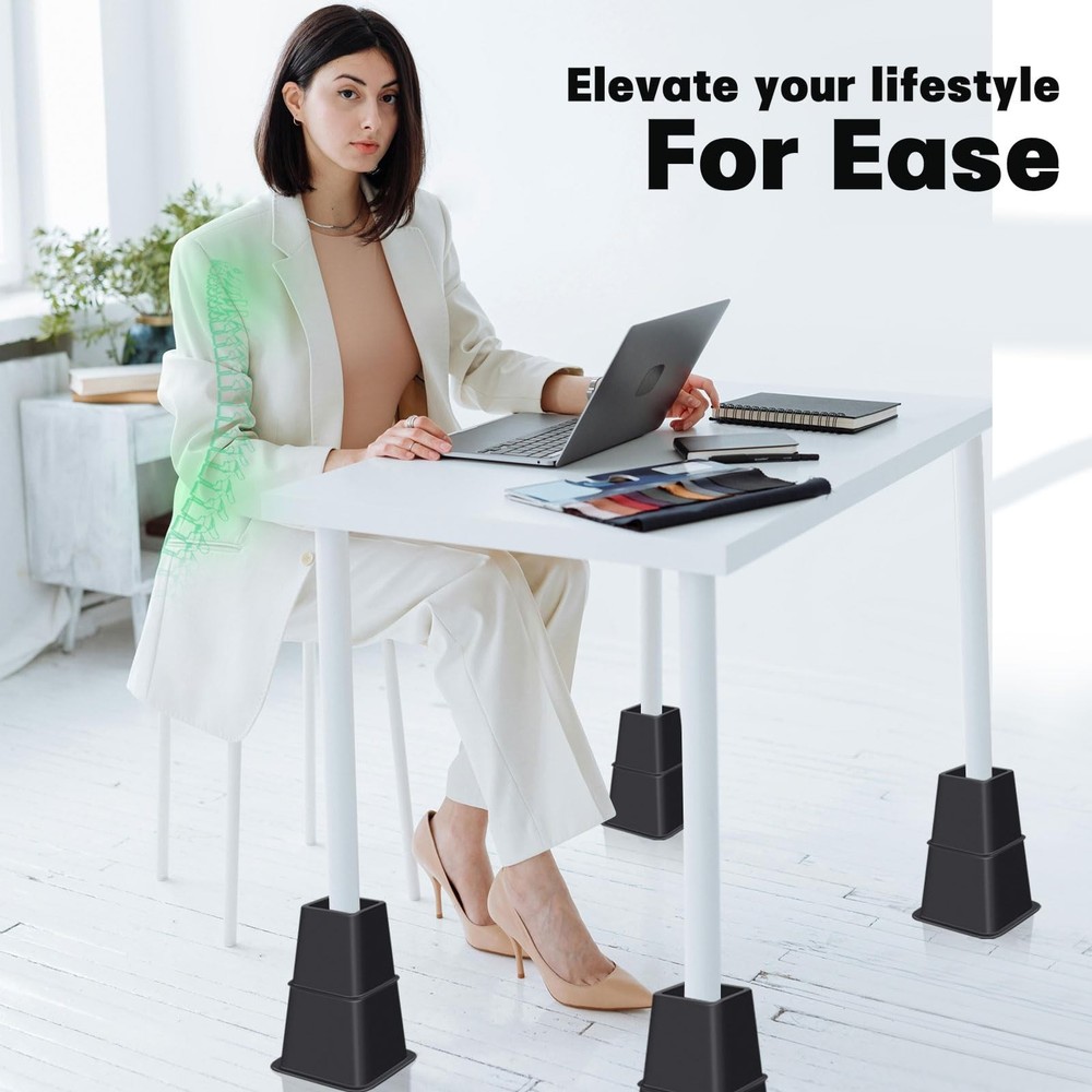 Bed Risers 8 inch Heavy Duty,Elevation in Heights 3, 5, 8 Inch，Adjustable