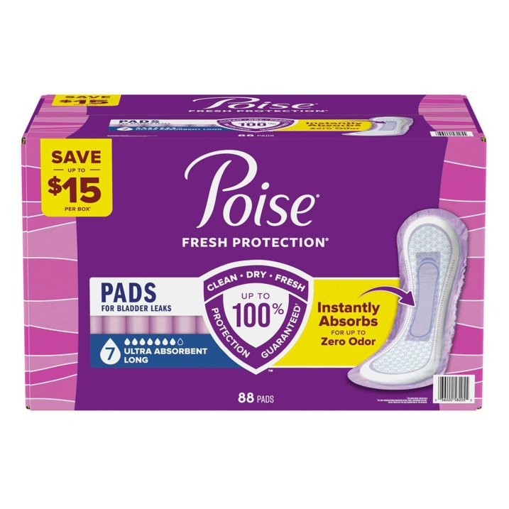 Poise Incontinence Pads, 7 Drop Ultra Absorbency, 88 ct
