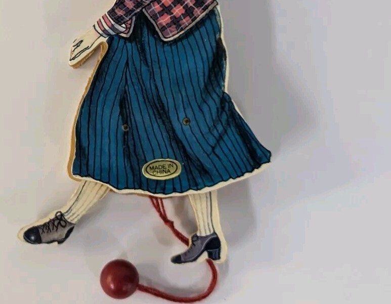 Vintage Wooden Pull String Toy Ornaments x3