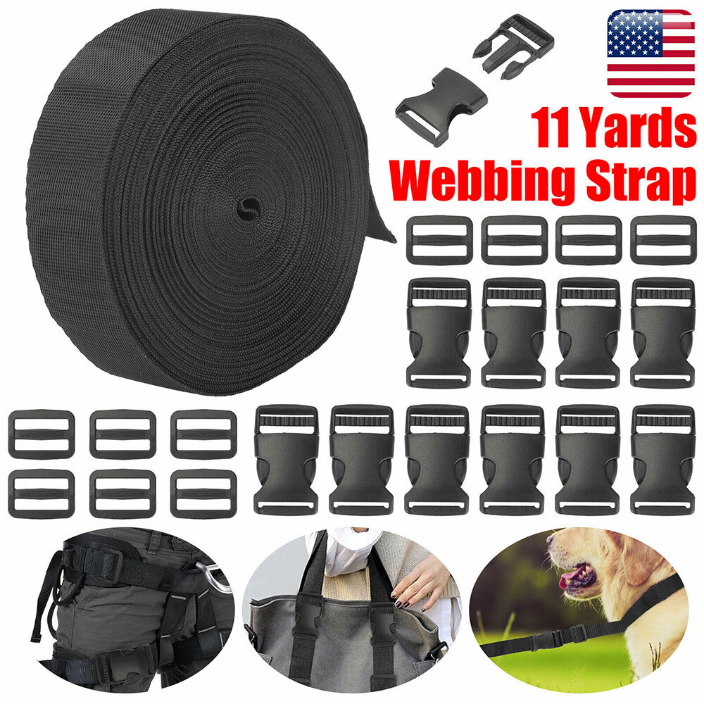 1Inch Black Nylon Webbing Strap Kit With 10PC Plastic Buckle + 10PC Side Release