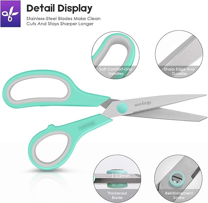 Scissors, iBayam 8" All Purpose Scissors Bulk 3-Pack.