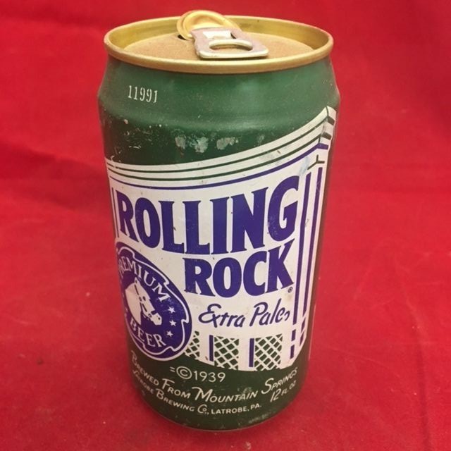 Rolling Rock Empty Beer Can, pop tab, 12 oz - Latrobe