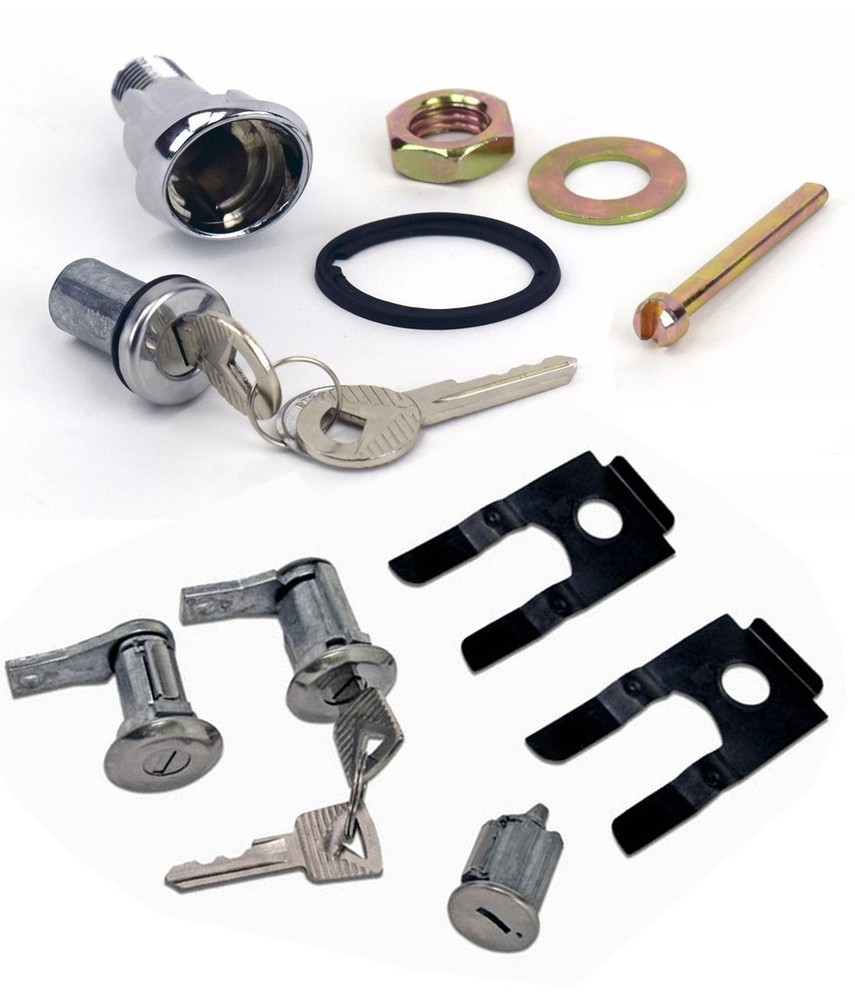 NEW! 1965 - 1966 Ford Mustang Lock set doors & Ignition & Trunk Keys Clips Bezel