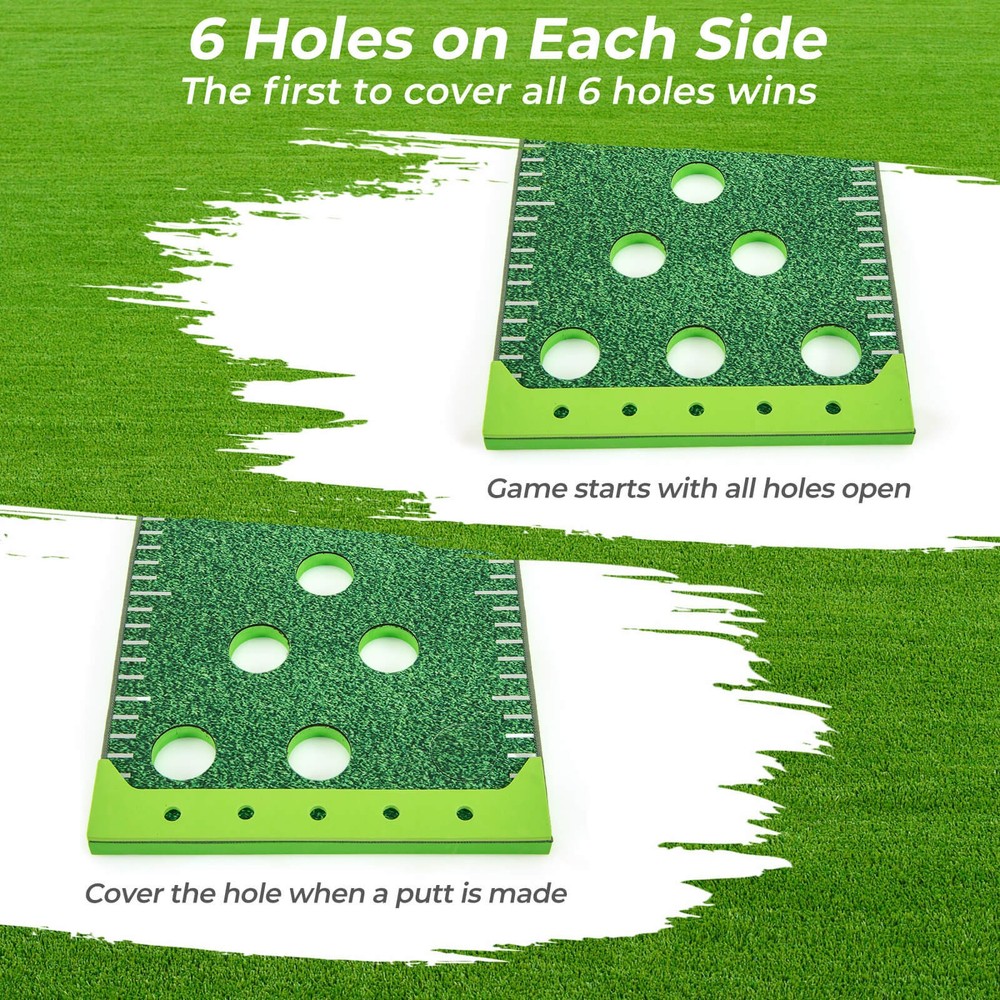 Golf Game Set 11 FT Putting Green Mat w/ 2 Adjustable Putters 6 Balls