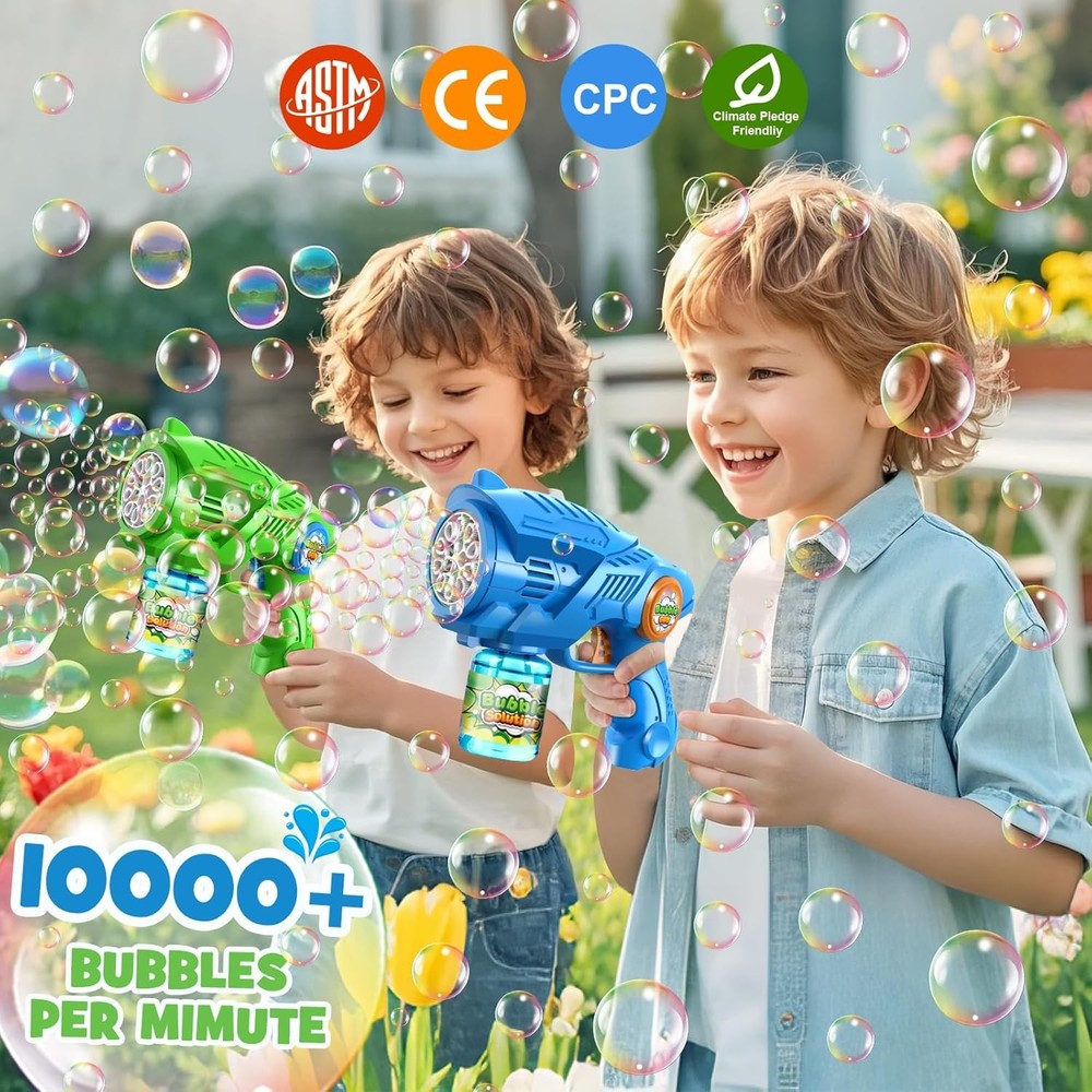 Bubble Gun Machine for Kids 4-8: 2-Pack Automatic Bubble Guns with 2 Bottles Ref