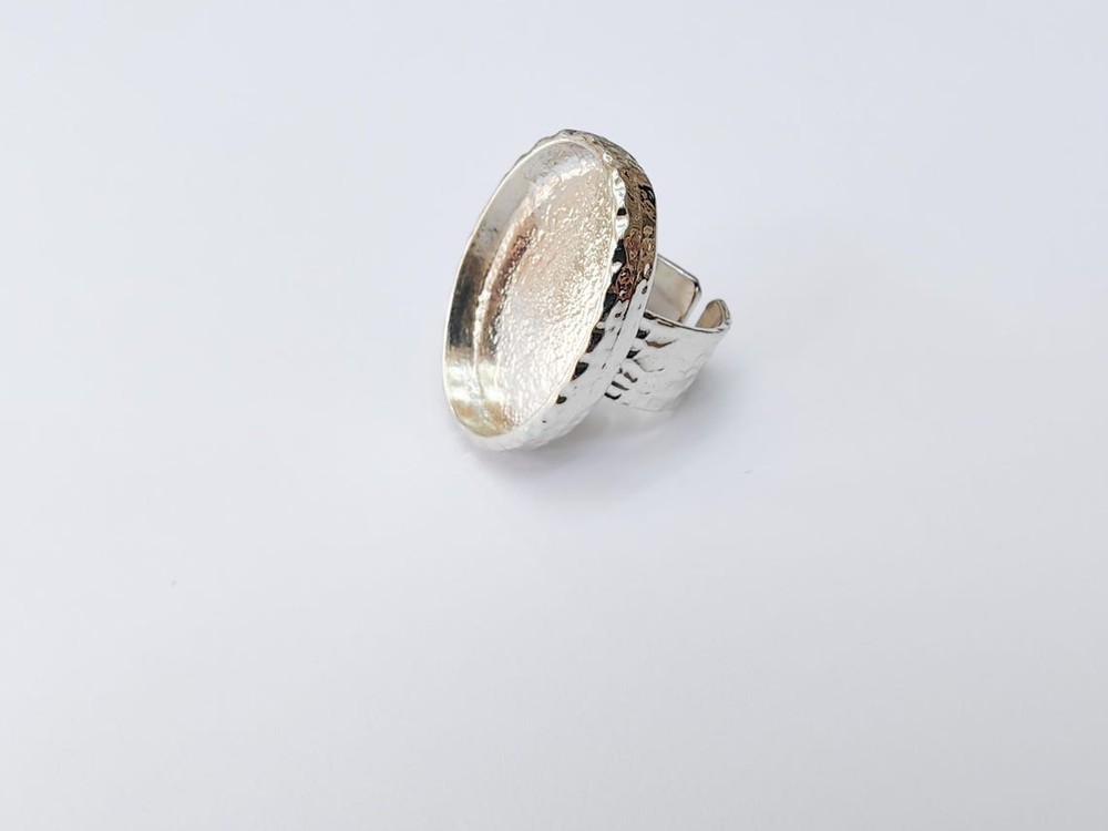 Oval Shiny Silver Ring Blank Settings, Mounting Adjustable 30x22mm G37424