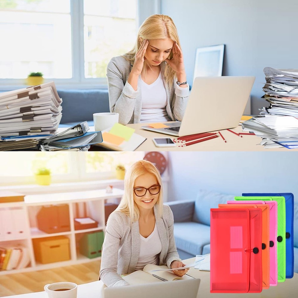 Expanding File Folder Document Organizer with Elastic Cord & Button Closure, ...