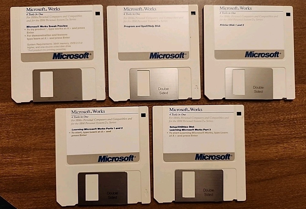 Microsoft Works 4 Tools In One Setup Utilities Help Printer 3.5" Disks IBM DOS