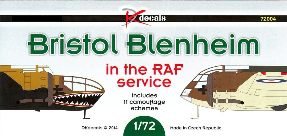 DK Decals 1/72 BRISTOL BLENHEIM British Bomber