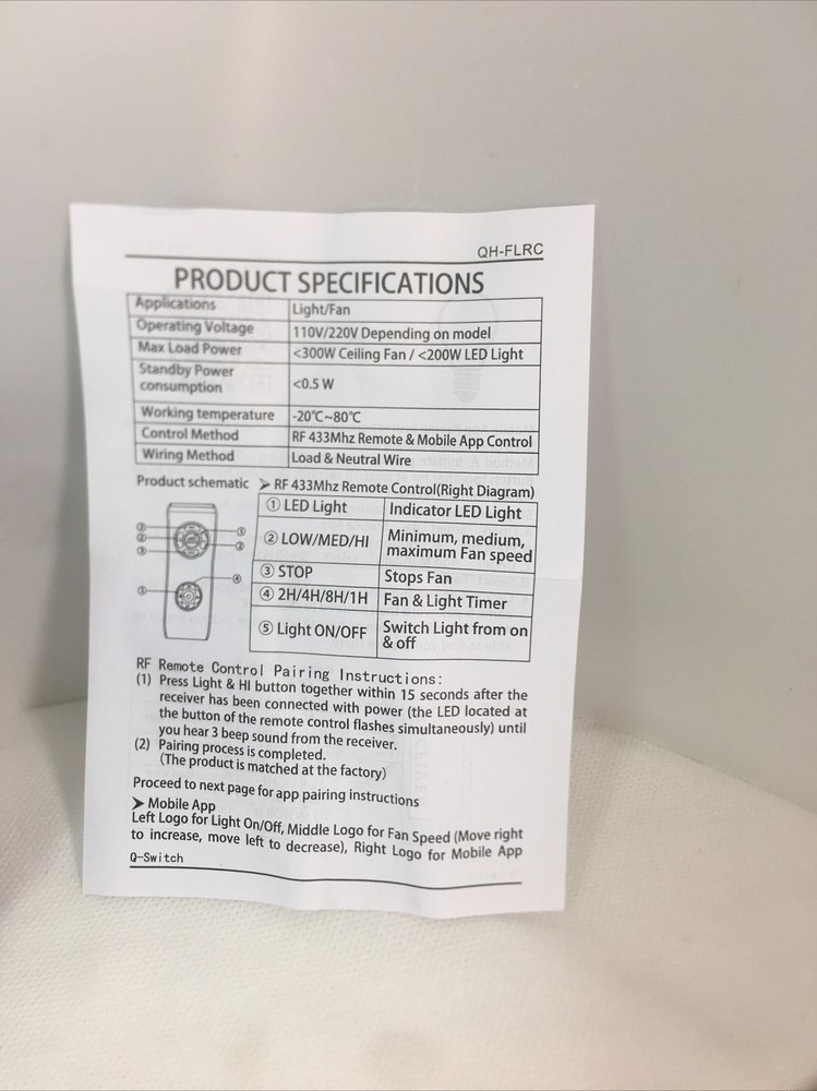 Fan Lamp Remote Controller
