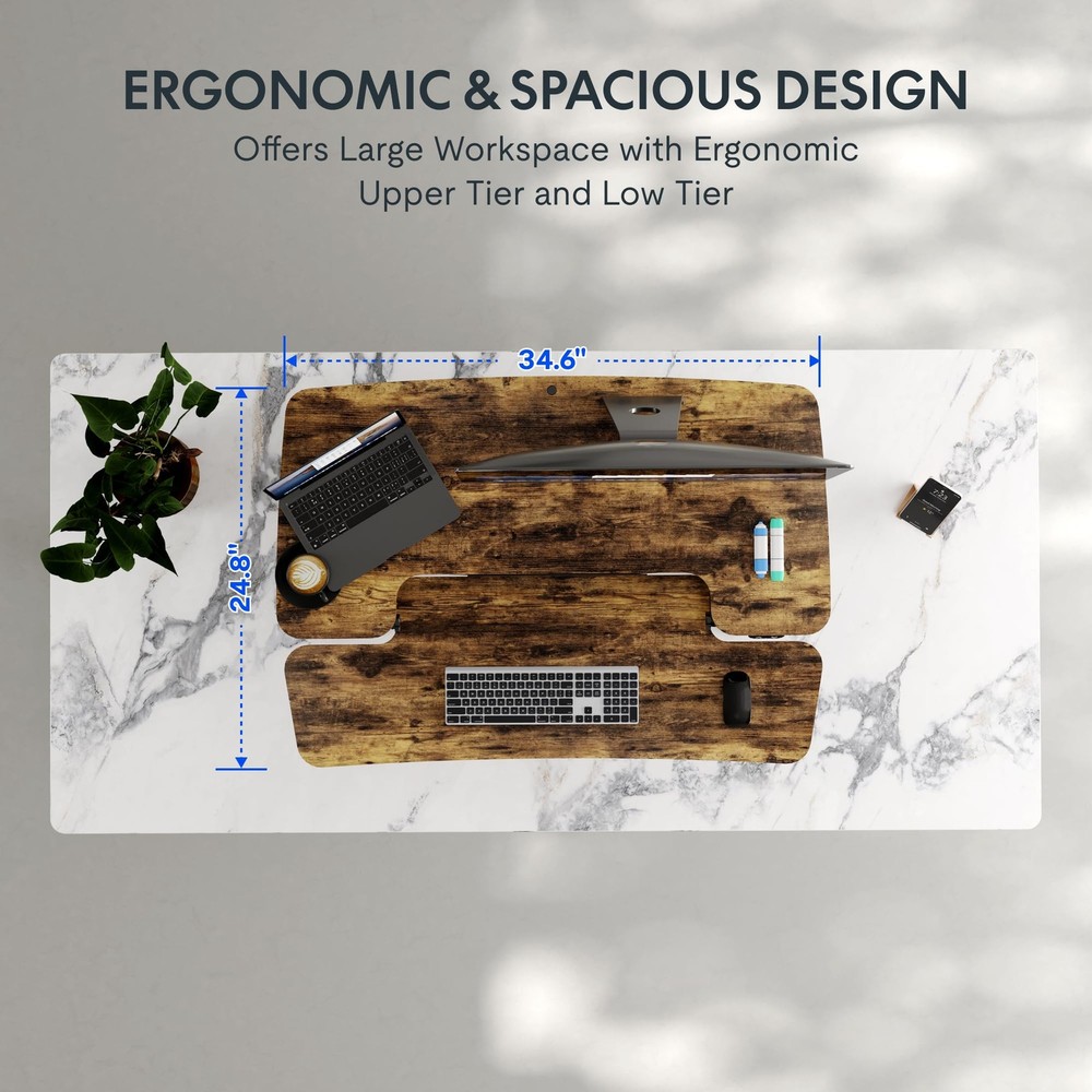 FLEXISPOT 35" Electric Standing Desk Converter, Height Adjustable 35", Rustic