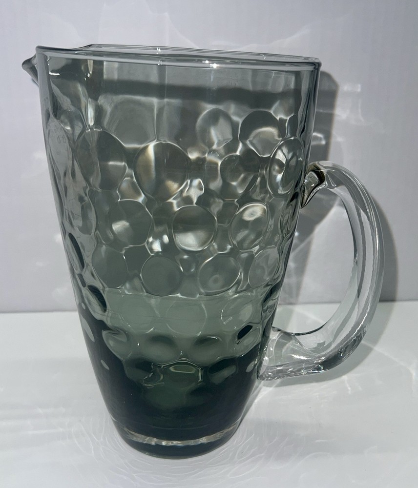 VTG Water Pitcher Gradient Gray Bubble Clear Handle Square - Libby, Anchor ??