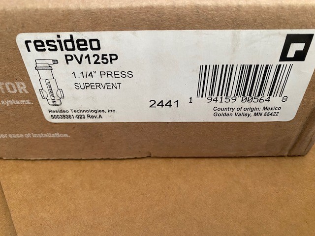 Honeywell Resideo 1-1/4" Propress SuperVent Air Eliminator, PV125P (NEW)