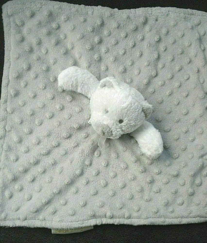 Blankets & Beyond Gray White Minky Dot Teddy Bear Security Blanket