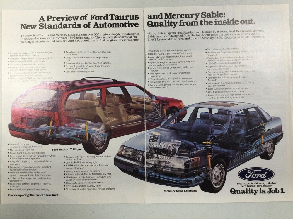 FORDADV084 Advertisement 1986 Ford Taurus & Mercury Sable Dec 1985 2 page 2 pc