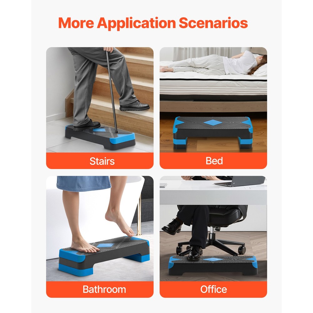 Uimoso Adjustable Aerobic Exercise Step Platform with 4 Risers - Blue