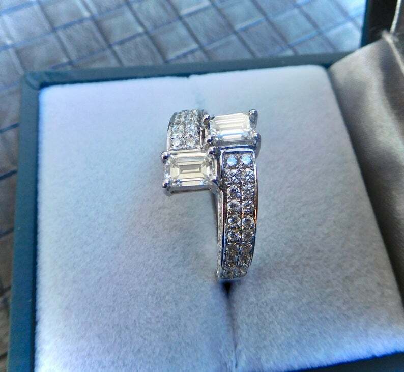 2 Big Baguette Solid 925 Sterling Silver Ring RSG 358