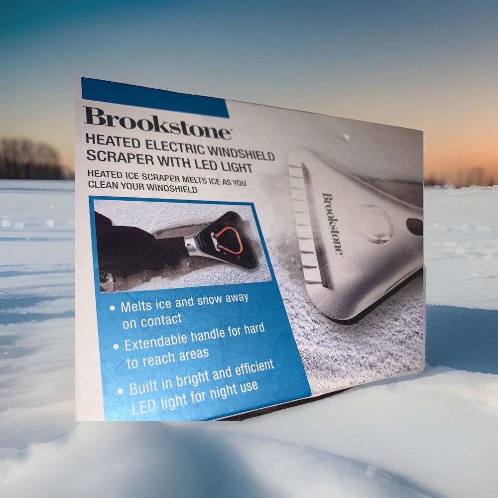 Brookstone heated electric windshield snow ice scraper car with LED light