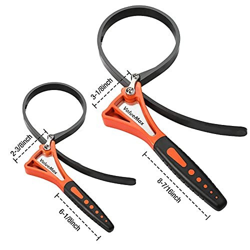 2-piece Rubber Strap Wrench Set, Adjustable Straps with Max Diameter 4"