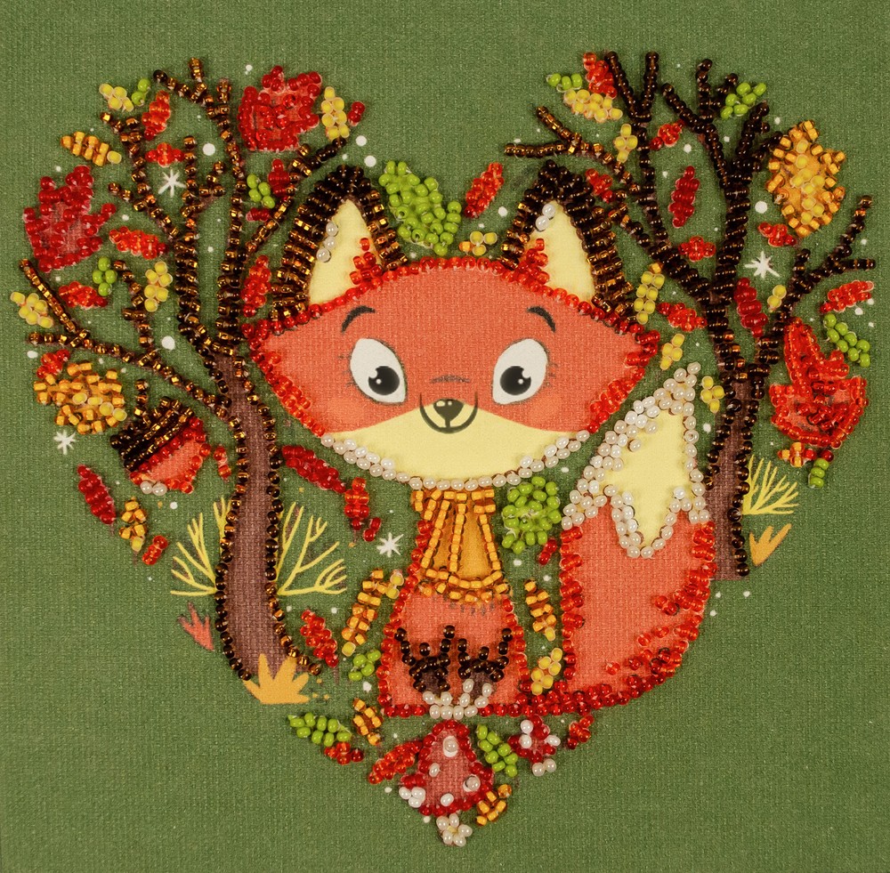 DIY Bead Embroidery Kit Red Fox Beaded stitching needlepoint beadwork